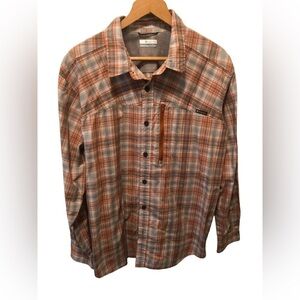 Columbia Regular Fit Long Sleeve Button Down Shirt Sz. L plaid Pumpkin/Gray